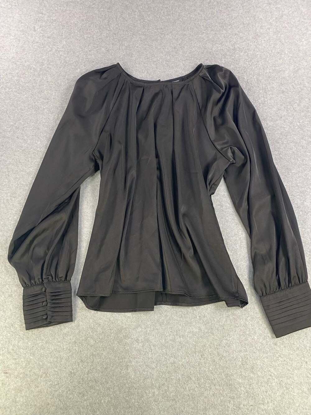 Blu Pepper Black Long Sleeve Pleated Cuff Satin Blouse Style CR2142